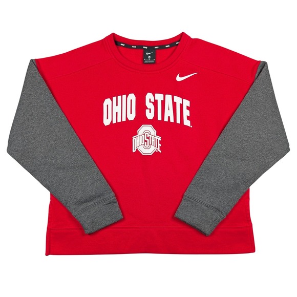 Nike Tops - Ohio State Buckeyes Sweatshirt Womens‎ Medium Red Colorblock Nike Crewneck NCAA